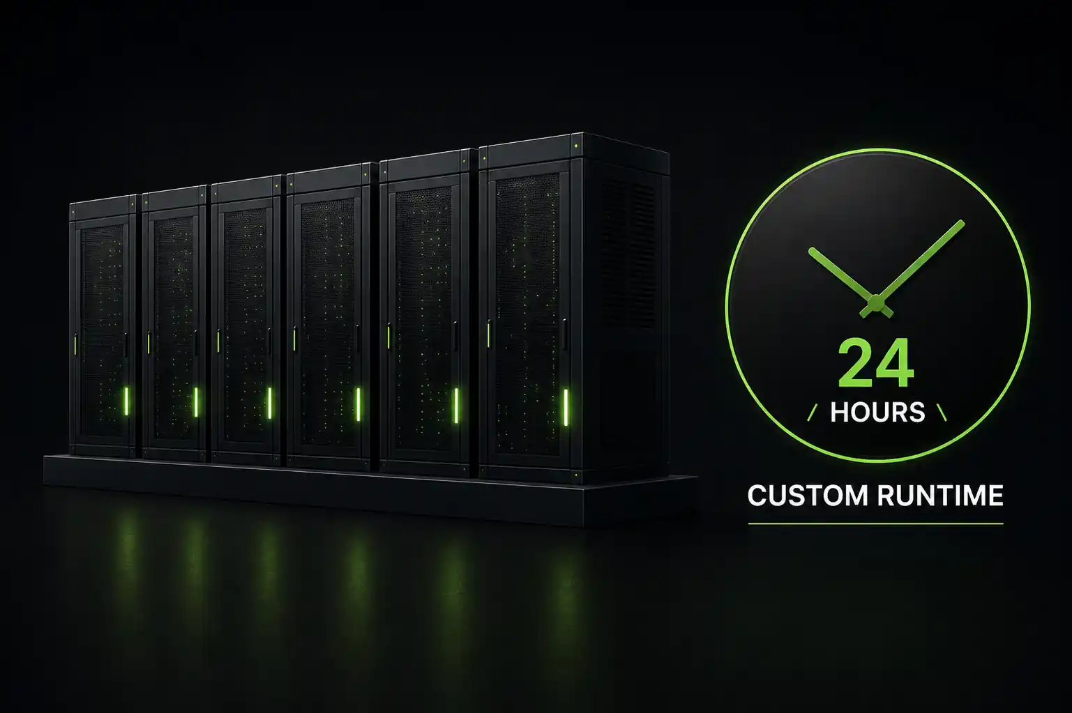 Battery storage units with a clock showing custom runtime